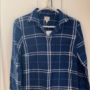 J. Crew NWT Plaid Flannel Top Blue White XS